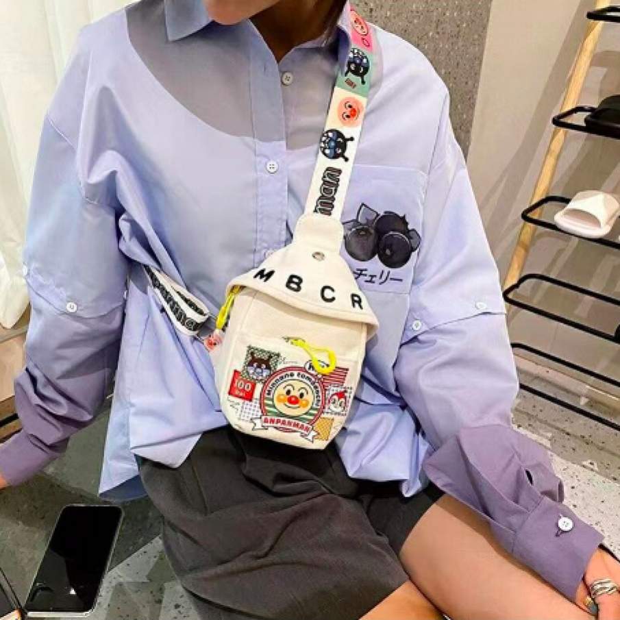 Geantă crossbody, Pânză, Model MBCR, 13x20x6 cm, Alb