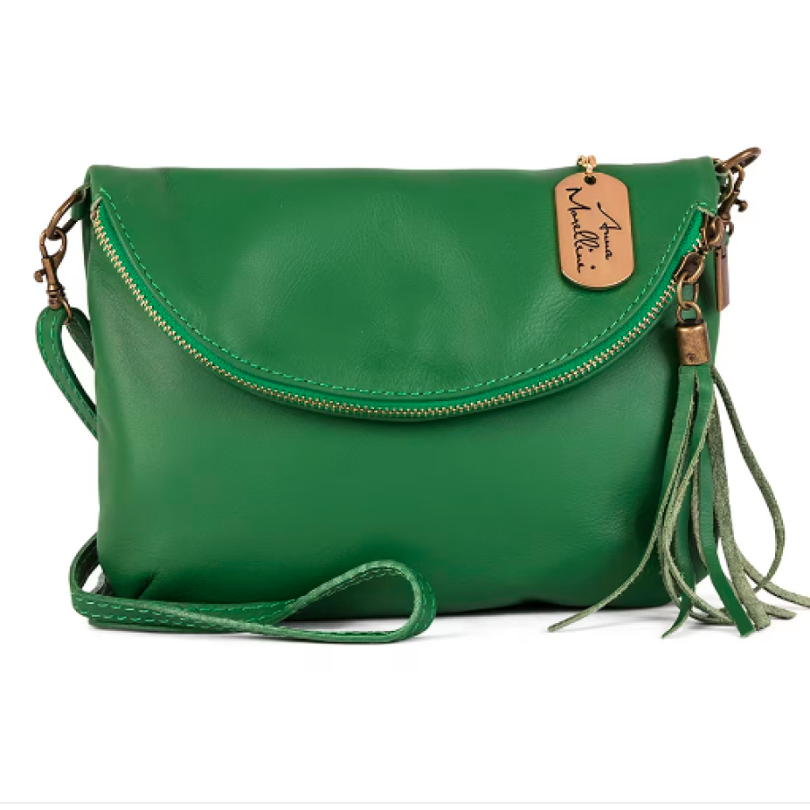 Anna Morellini, Geantă crossbody de piele cu canaf Alice, Verde marin