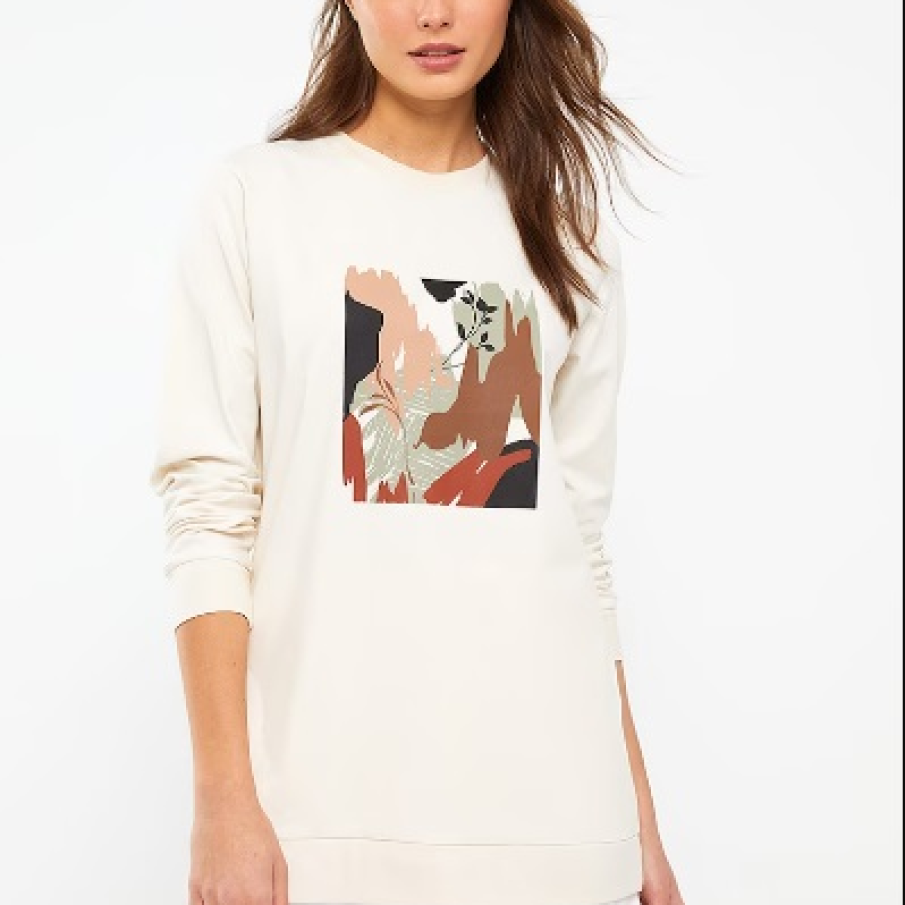 Bluză sport lungă LC WAIKIKI în nuanță de maro nisipiu cu imprimeu grafic și croială regular fit 