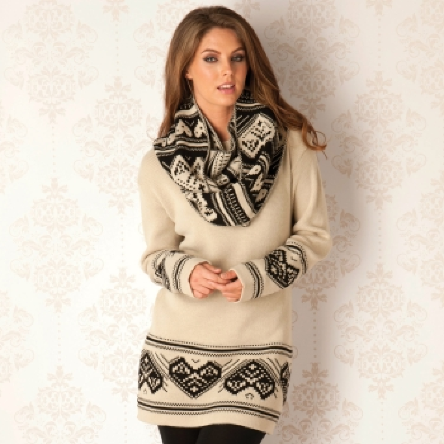 Pulover modern, de culoare bej, cu imprimeu contrastant-ClubL