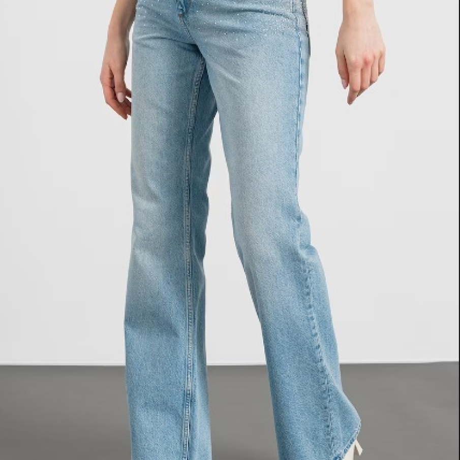 Blugi evazați deschiși, cu aplicații cu ștrasuri delicate în partea superioară, de la Liu Jo 