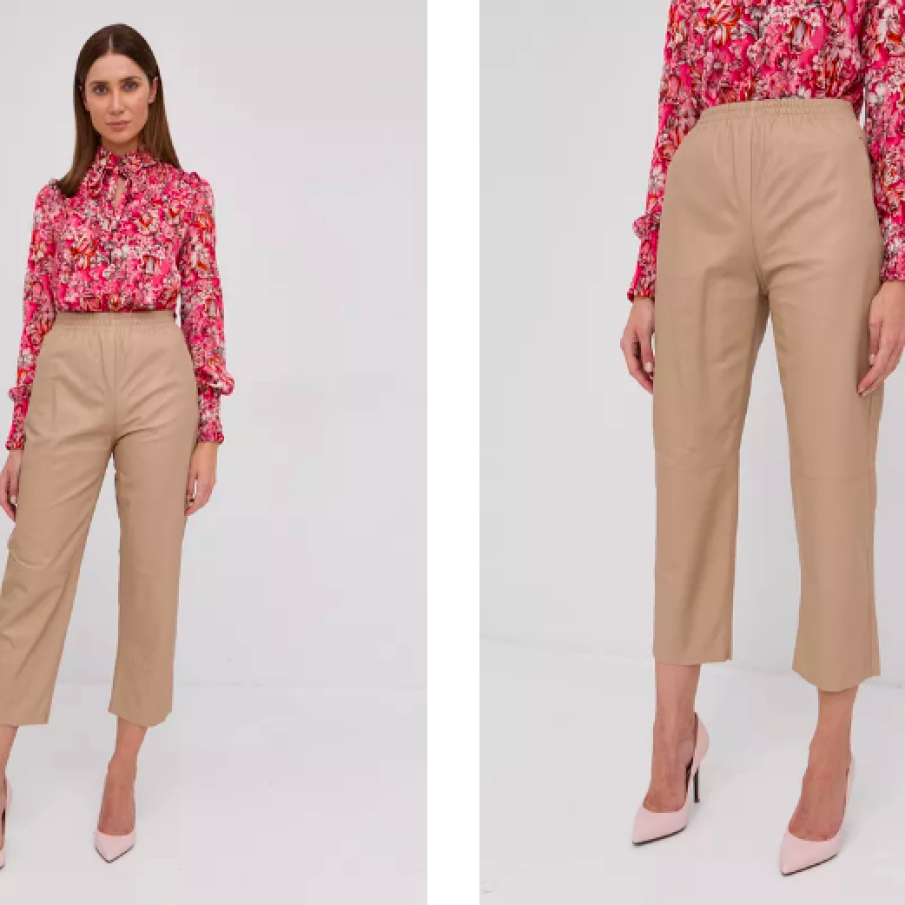 Pinko Pantaloni de piele femei, transparent, model drept, high waist