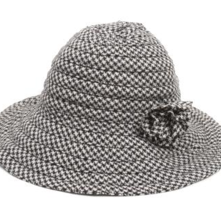 Palarie alb-negru, cu floare aplicata