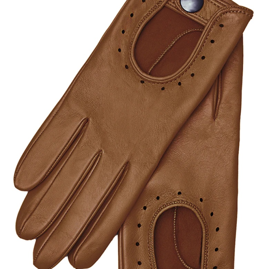 Mănuși Cinque Amici în nuanță de maro închis, realizate cu perforații decorative 