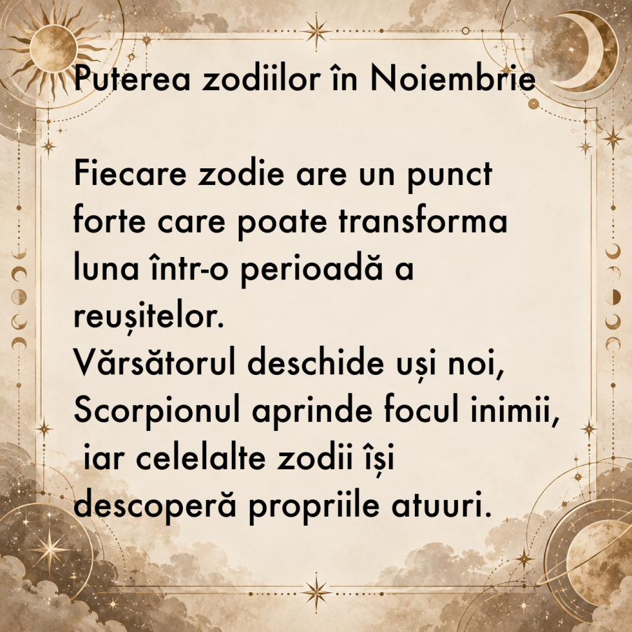 Punctul forte al zodiilor în Noiembrie. Ce noroc și ce calități îți aduc astrele
