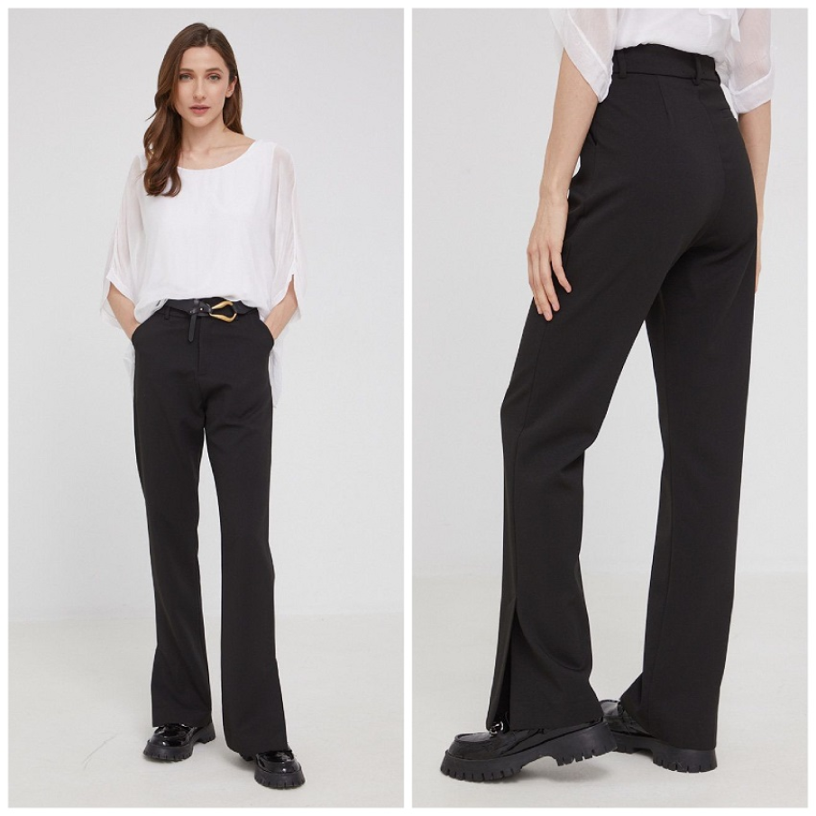 Pantaloni din colecția Answear Lab, într-o croială dreaptă, cu fante în partea de jos a picioarelor și talie înălțată. 