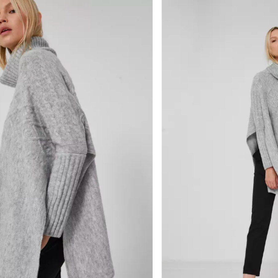 Pulover gri basic cu crăpături laterale