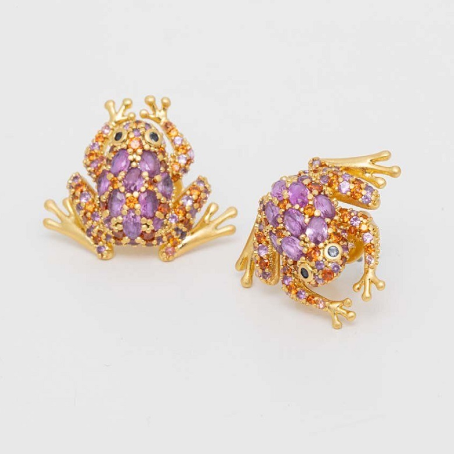 Cercei din colecția Kate Spade în formă de broscuțe, confecționați din metal cu elemente decorative din zirconiu cubic