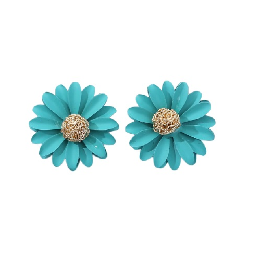 Cercei EFAYN turcoaz cu detaliu auriu de efect în mijloc, inspirați de natură. Sunt lucrați manual  