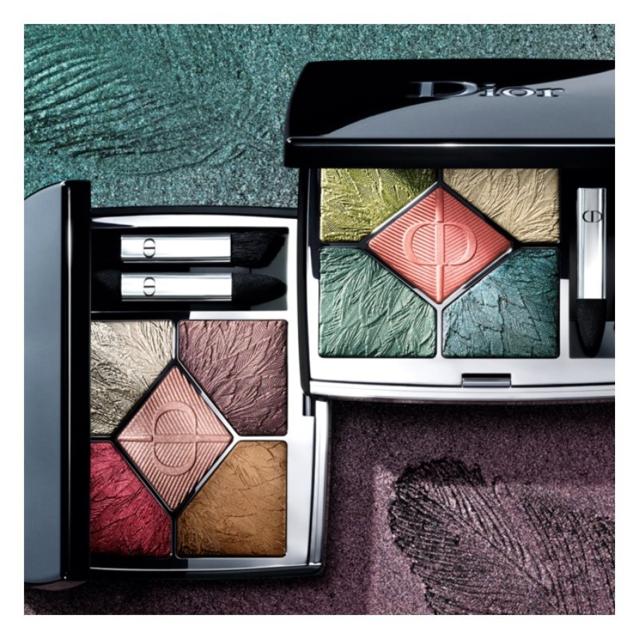 Paletă de farduri Dior 5 Couleurs Couture, inspirate de pene care ornamentează cele două palete de farduri pentru pleoape: Night Bird și Early Bird