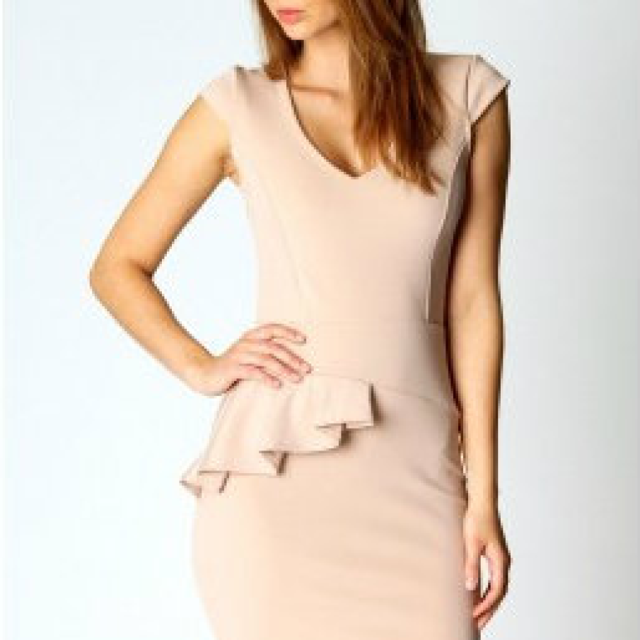 Rochie Peplum Side, culoarea nude