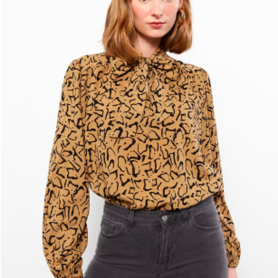 LC WAIKIKI, Bluză din viscoză cu fundă din panglici, Bej