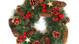 Coronița Kring pentru Crăciun, 34 cm, decorată cu conuri, steluțe și merișoare