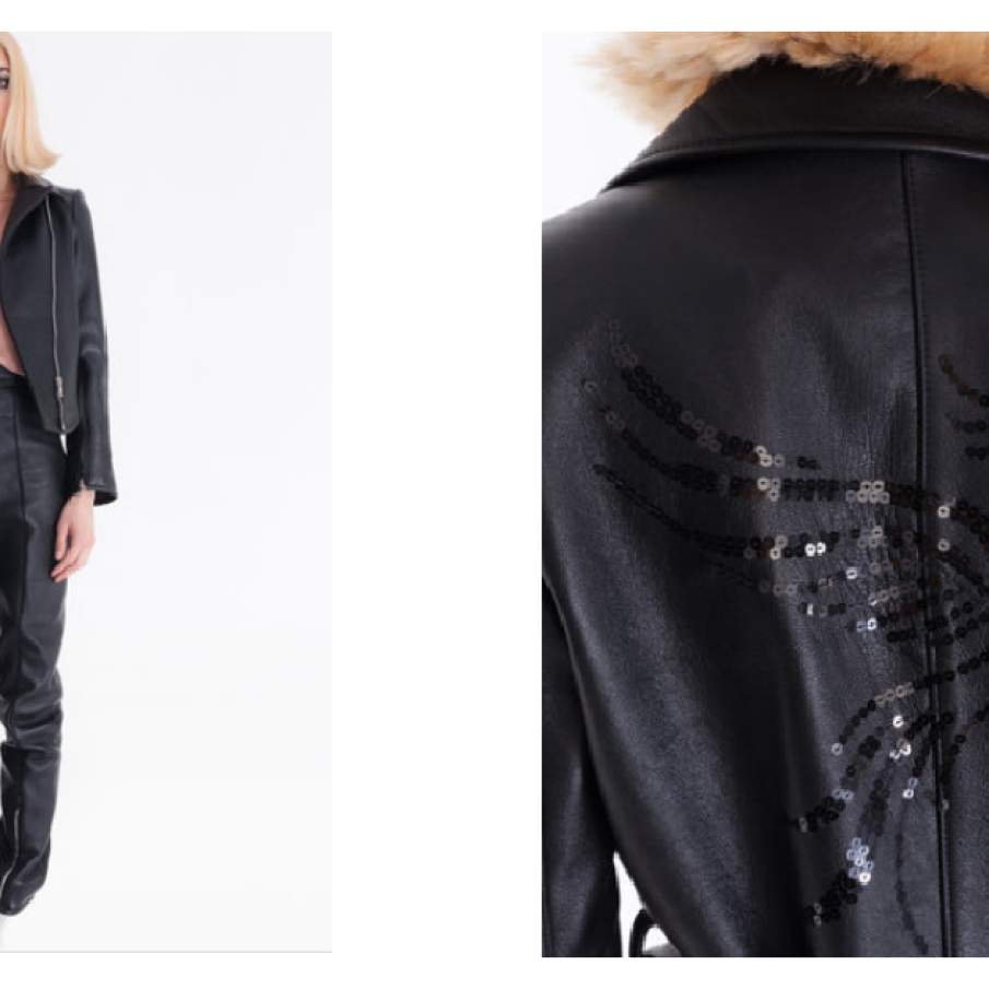 Cactus the Brand   Jachetă de piele cu paiete pe partea din spate