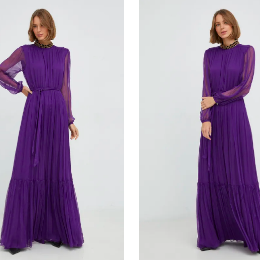 Nissa rochie de mătase culoarea violet, maxi