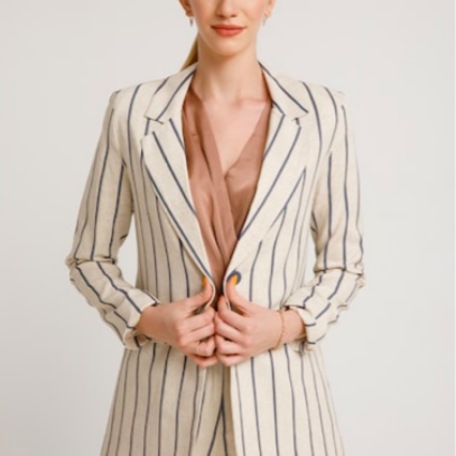 Marie Ollie Concept Sacou cu model în dungi și revere