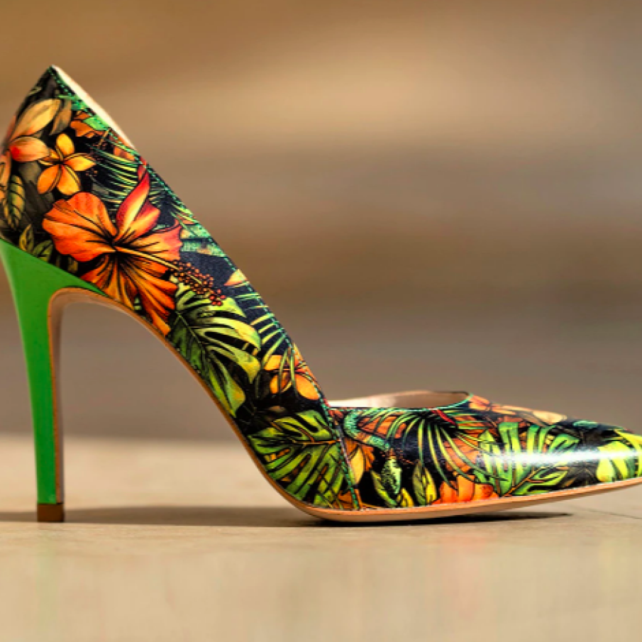 CONDUR by alexandru, Pantofi de piele cu vârf ascuțit Aime, Verde/Oranj/Negru