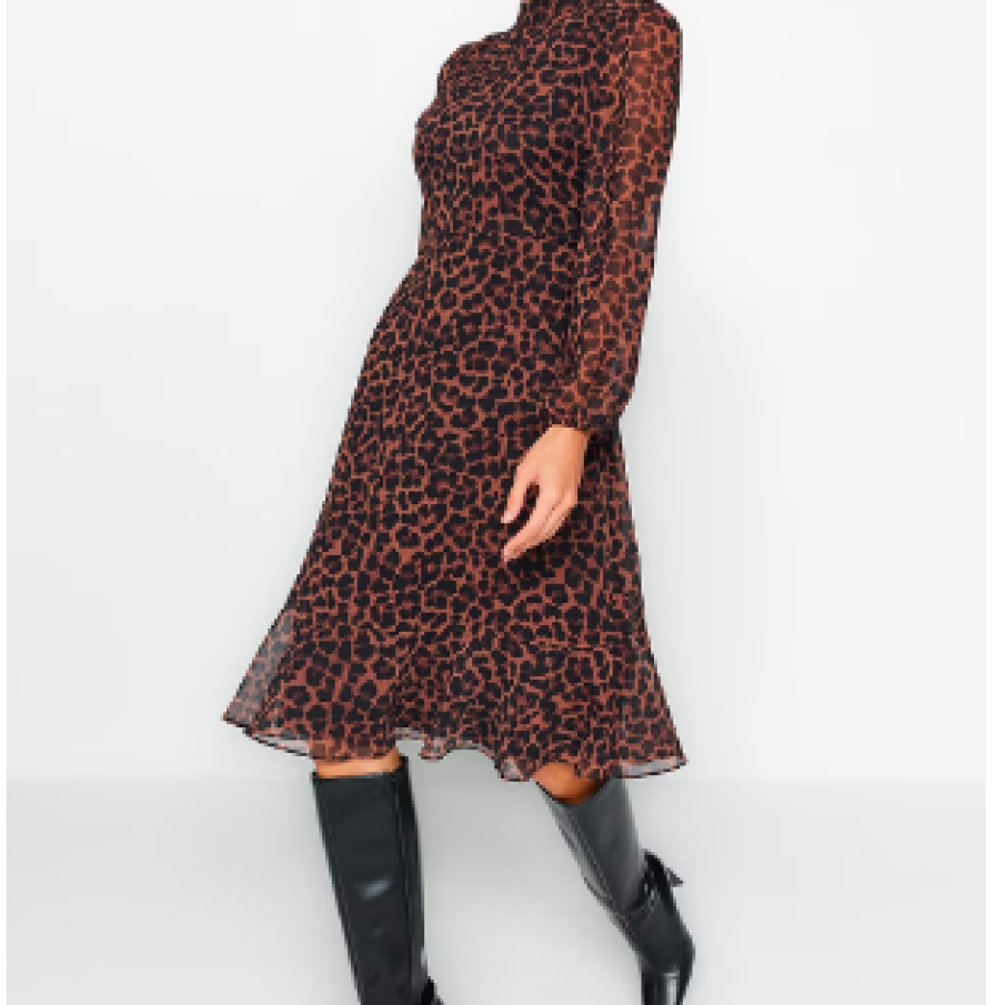 Trendyol, Rochie midi evazată, Maro