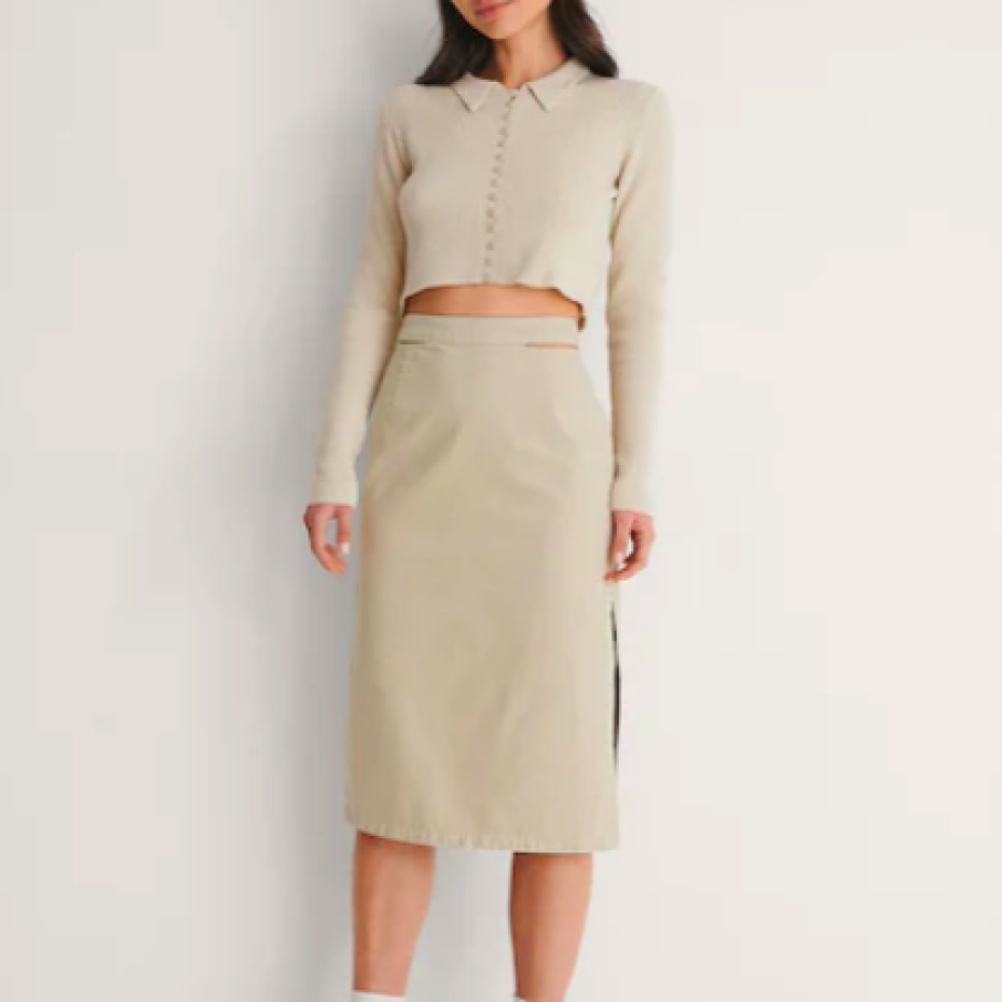 NA-KD Fustă midi din amestec de bumbac organic cu decupaje