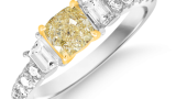 Inel de logodnă din aur alb de 18K cu diamant galben de 1ct și diamant de 0.48ct