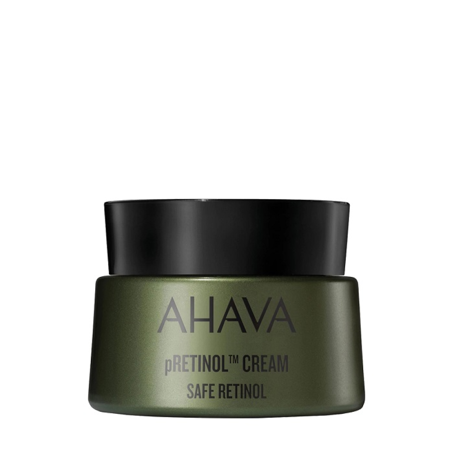 Safe Pretinol Cream de la Ahava, cu pRetinol, care furnizează pielii precursori de retinol pe care pielea îi transformă în retinol. Reduce ridurile și netezește tenul 