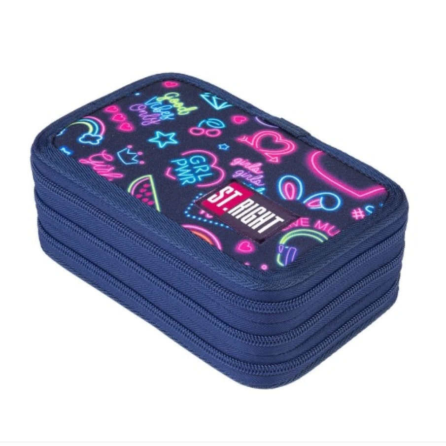 Penar rigid St.Right cu 3 Fermoare și motive imprimate neon. Este echipat cu multe dintre cele necesare unui elev.