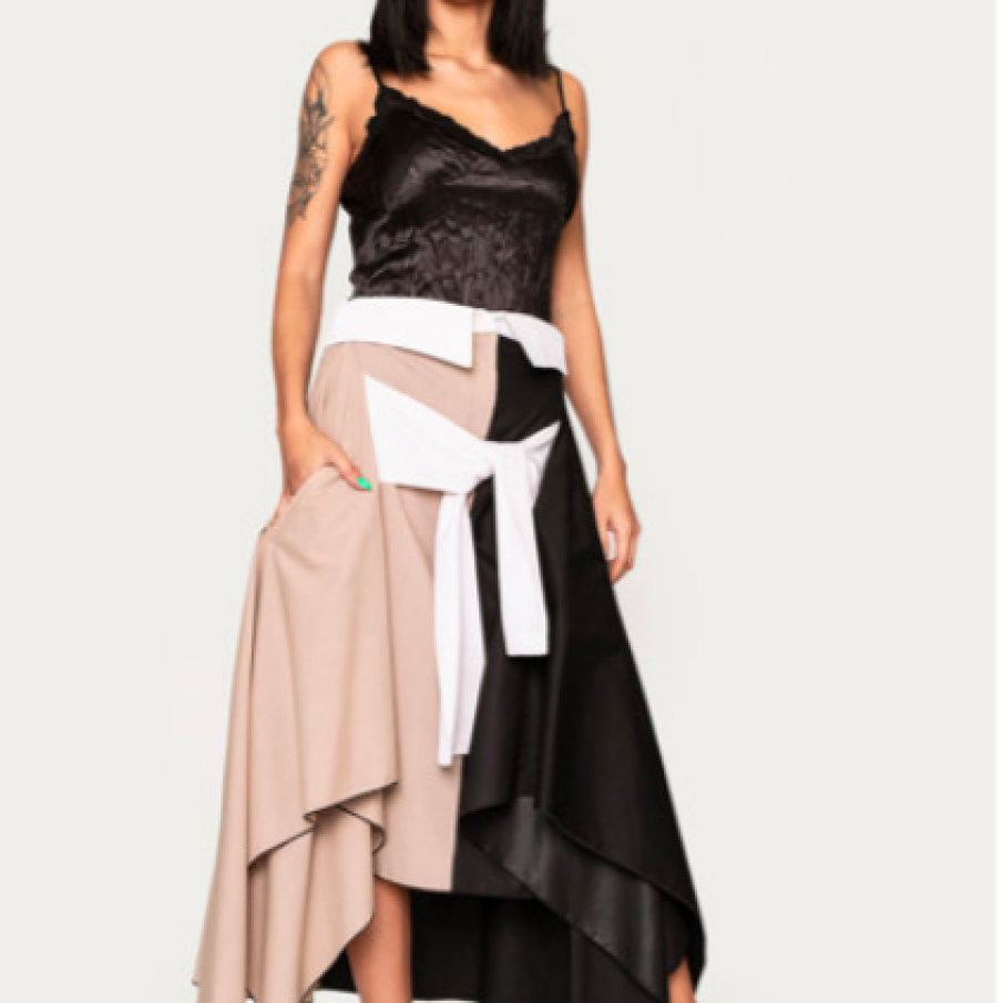 Antonia M Fustă asimetrică colorblock cu nod frontal