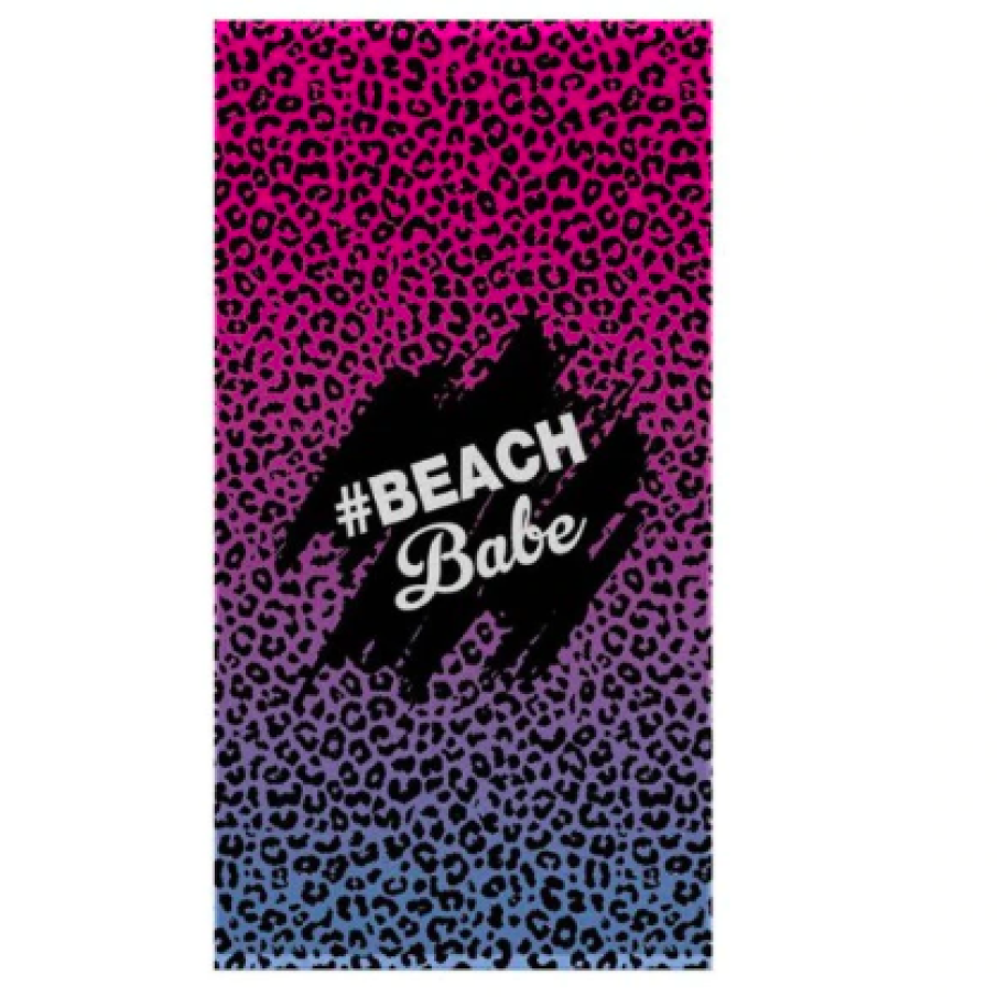 Prosop de plajă pentru femei, 140 x 70 cm, design animal print, cu mesaj de vacanță, bumbac, multicolor