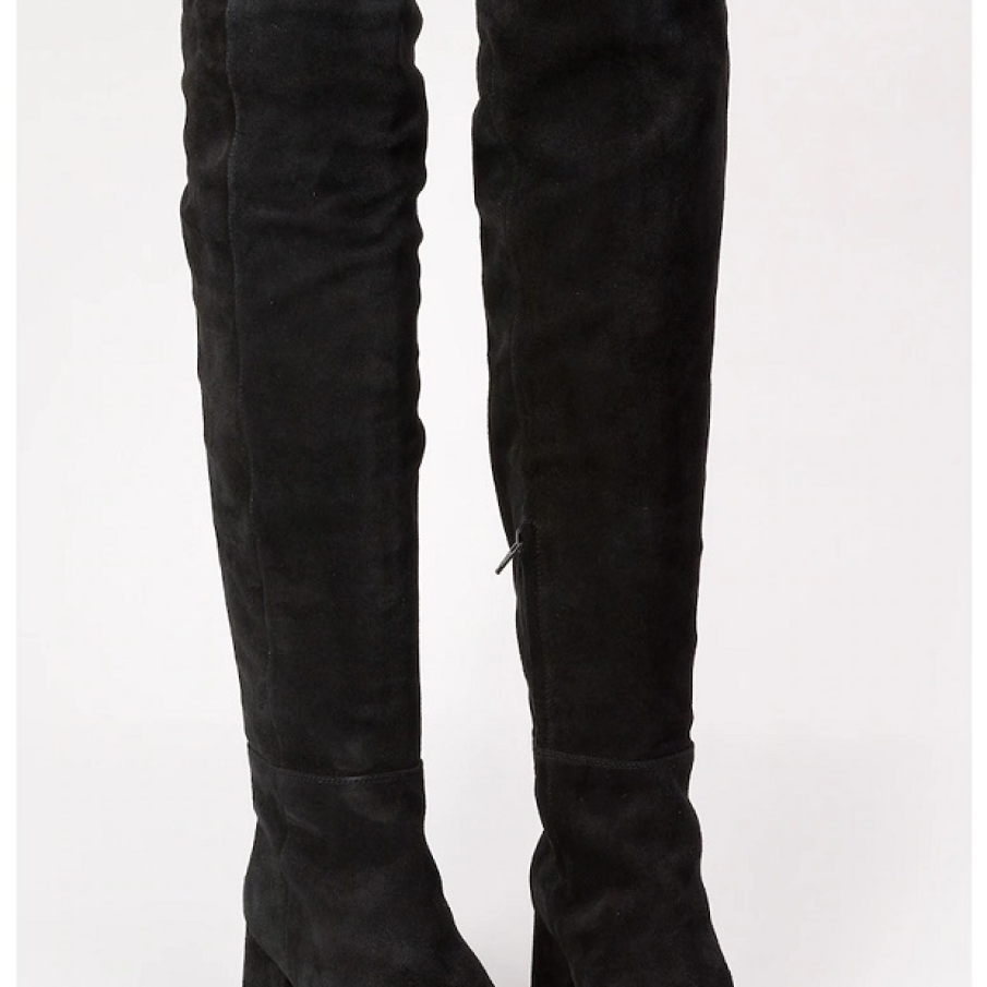 Cizme lungi peste genunchi din piele întoarsă Iguelle cu toc mediu, pătrățos și vârf rotund