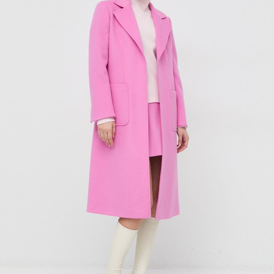 Fustă mini de lână roz de la MAX&Co, având croiala dreaptă și încheiere cu fermoar acoperit