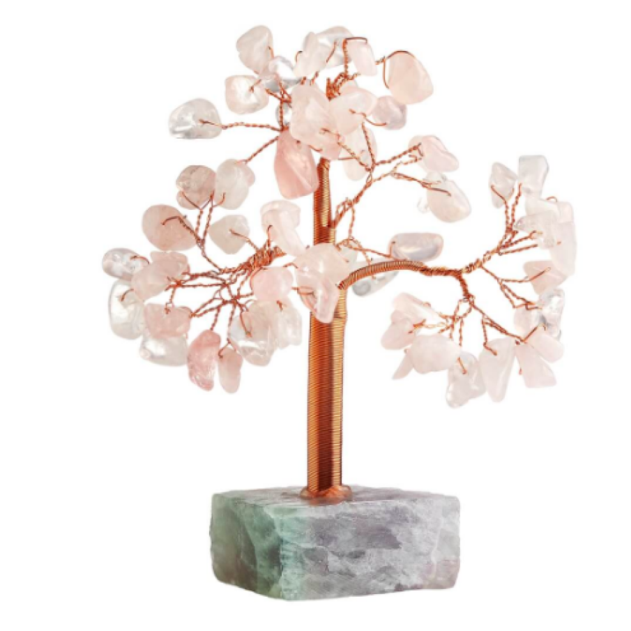 Pomișori decorativi Cuarț Roz cristalul iubirii pure, copaci pietre semiprețioase, 8 cm