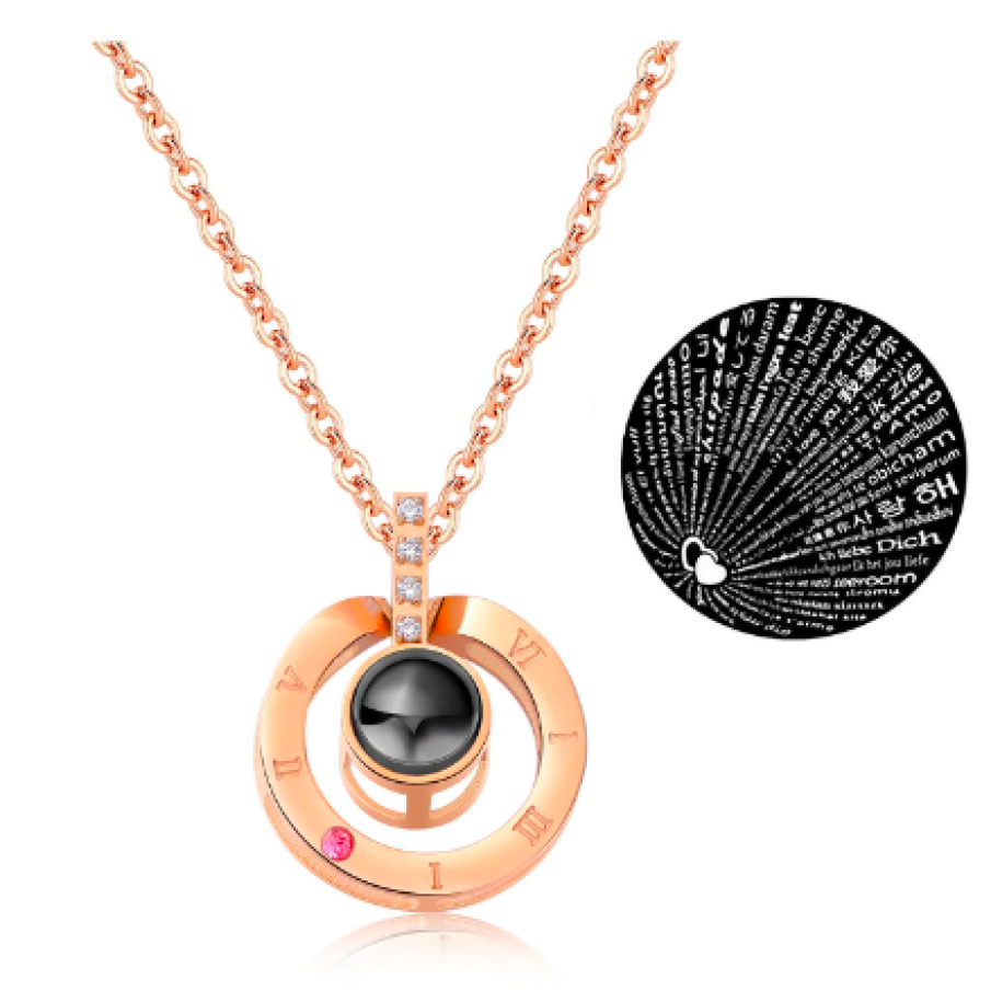 Lănțișor cu pandantiv prin care se proiectează 