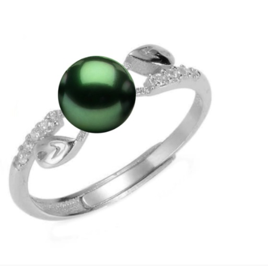 Inel Reglabil de argint rodiat, decorat cu o perlă naturală cu reflexe verzui