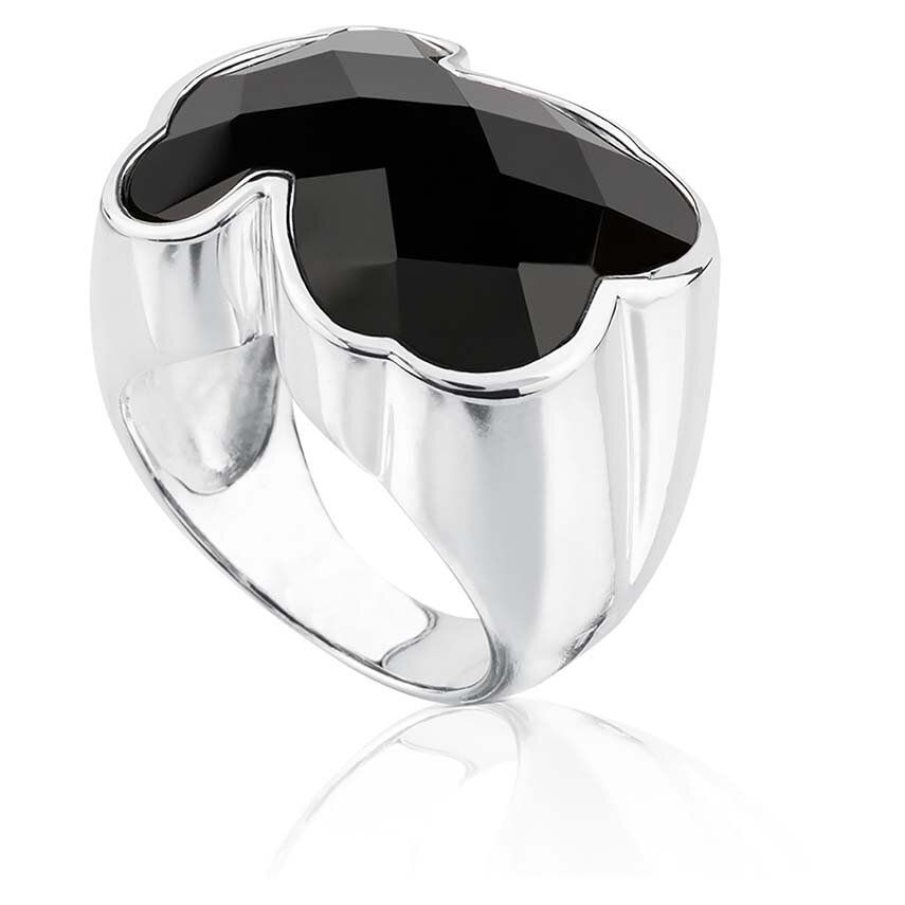 Inel cocktail din colecția Tous, un model modern cu onix negru, confecționat din argint 925