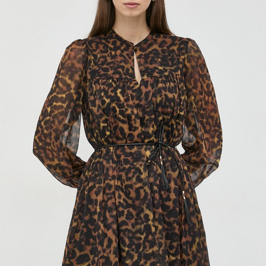 Rochie scurtă Guess cu mânecă lungă, având un cordon în talie cu terminații în stil pufuri 