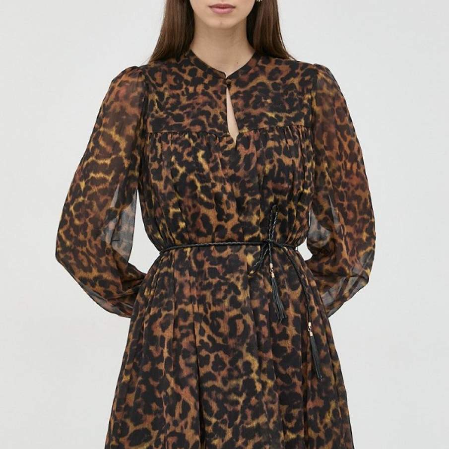 Rochie scurtă Guess cu mânecă lungă, având un cordon în talie cu terminații în stil pufuri 