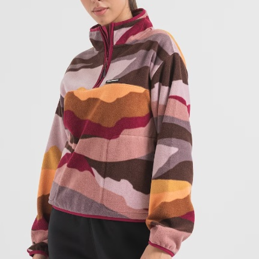 Bluză de trening din material fleece, cu imprimeu multicolor tip tip camuflaj și fentă cu fermoar 