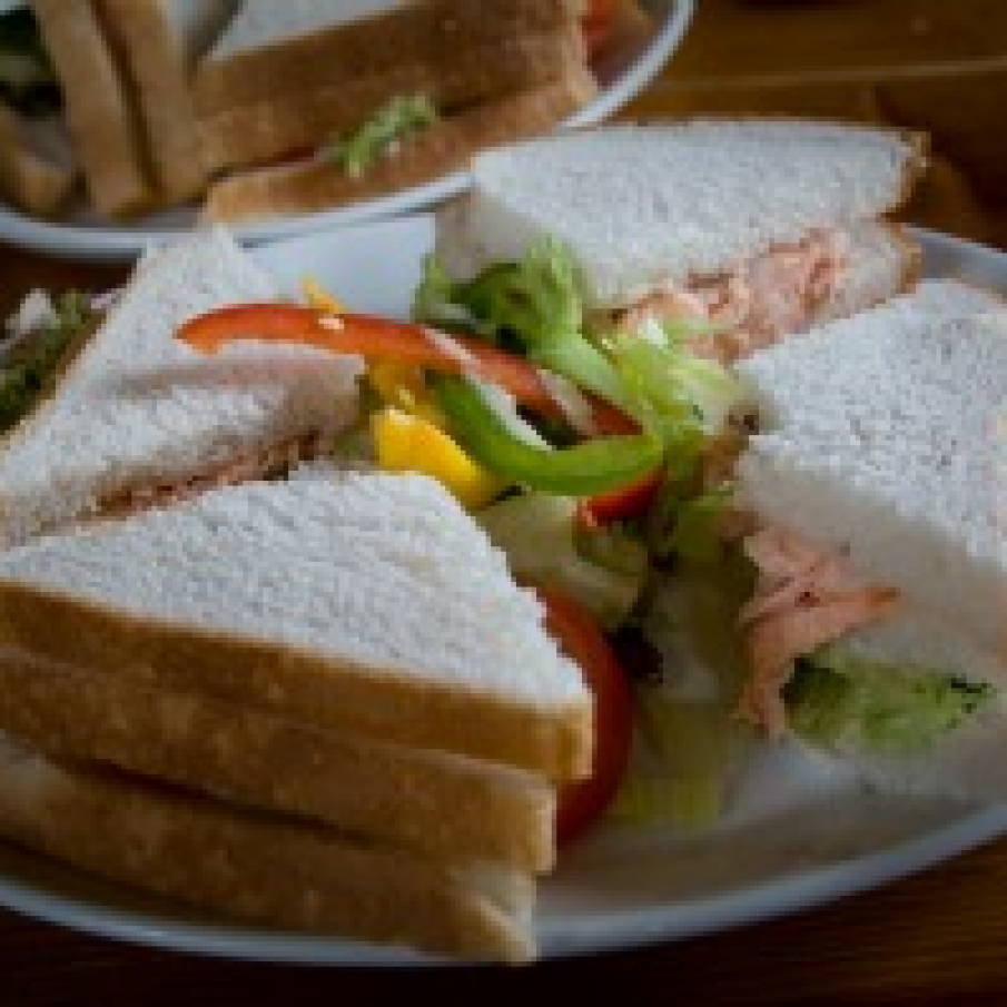 Sandwich cu somon si ceapa verde