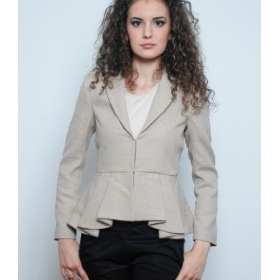 Sacou PNK, peplum, culoarea beige 
