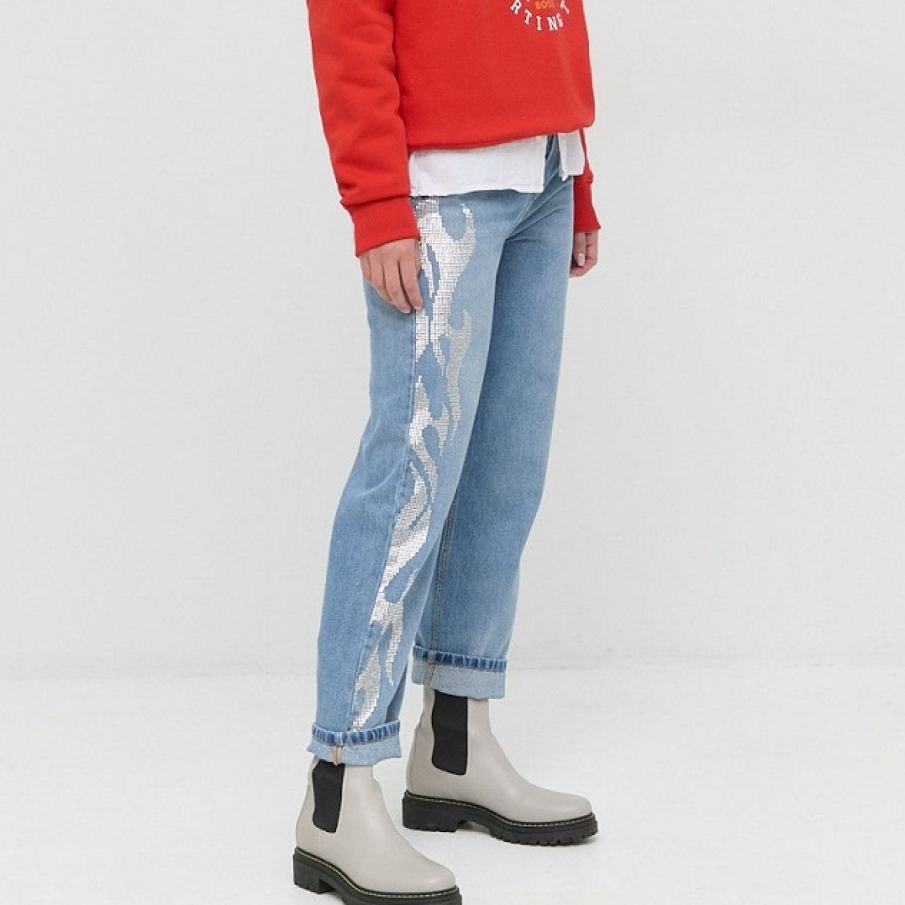 Jeanși din colecția Beatrice B 100% bumbac, cu imprimeu decorativ de efect, realizat din ștrasuri 