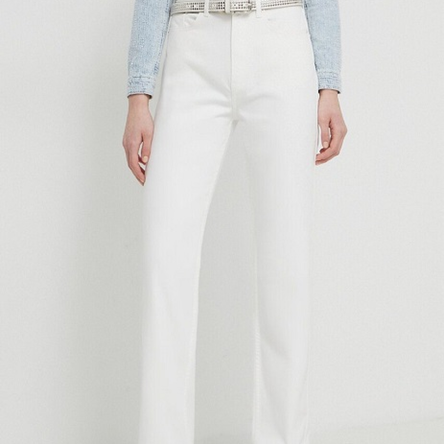Jeanși drepți albi din colecția Karl Lagerfeld, din denim ceruit, cu talie înaltă, ce pot fi purtați cu o curea șic 