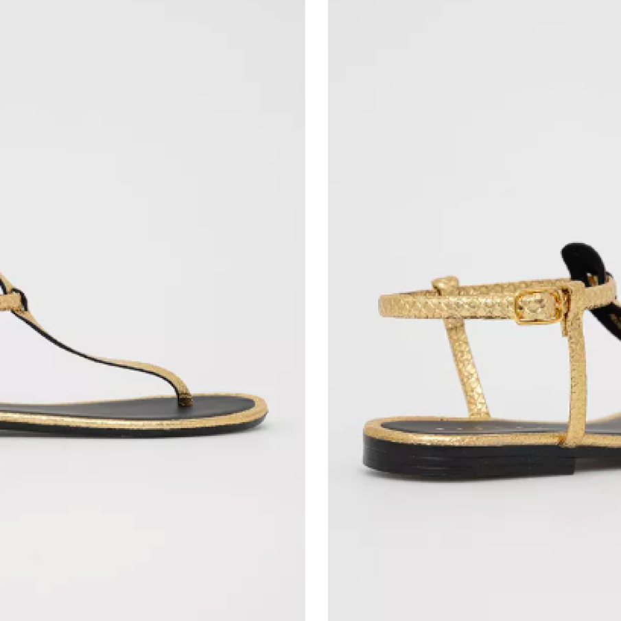 Sandale aurii cu talpă joasa din piele texturată