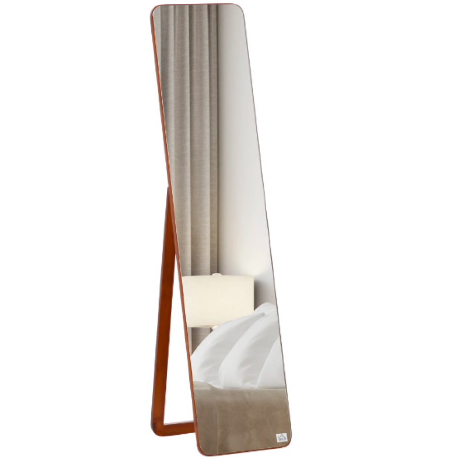 Oglindă de podea și perete cu Cadru din Lemn, MDF/Sticla, 43x37x156 cm, Nuc deschis