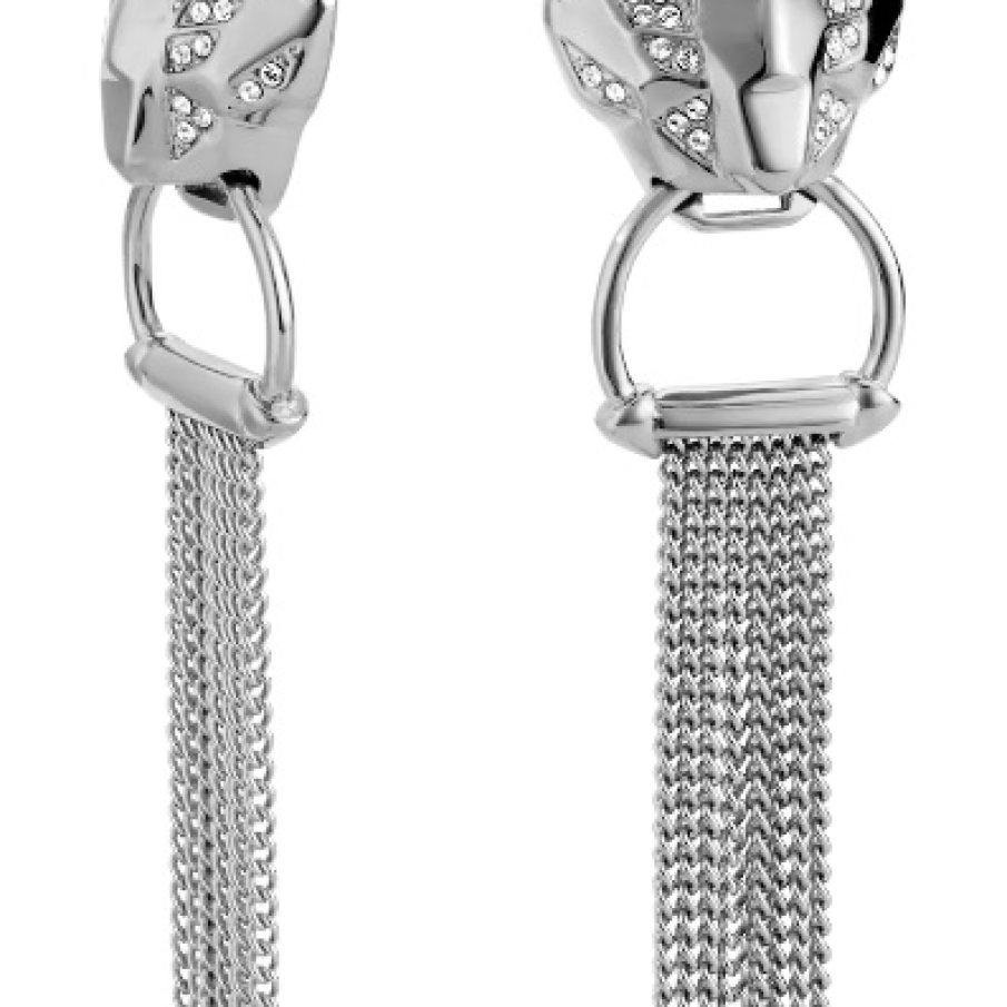 Cercei candelabru cu zirconia JUST CAVALLI din alamă, cu aspect argintiu și efect de cascadă curgătoare 