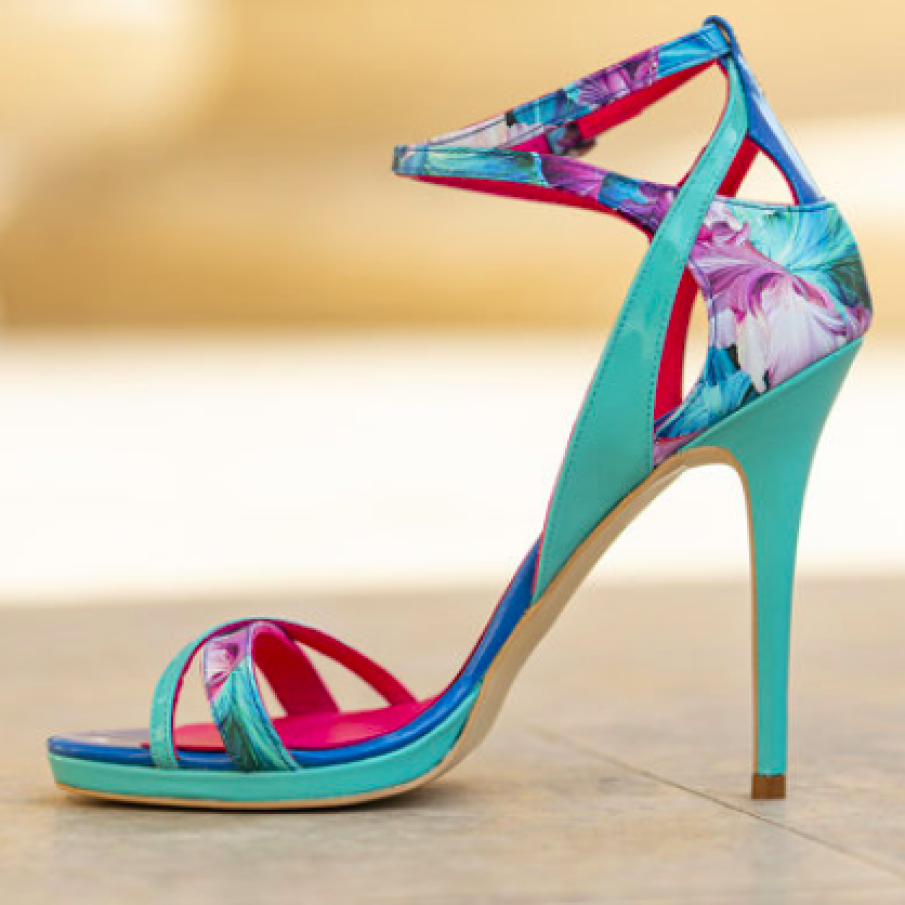 CONDUR by alexandru - Sandale stiletto de piele, model floral, albastre - Gala