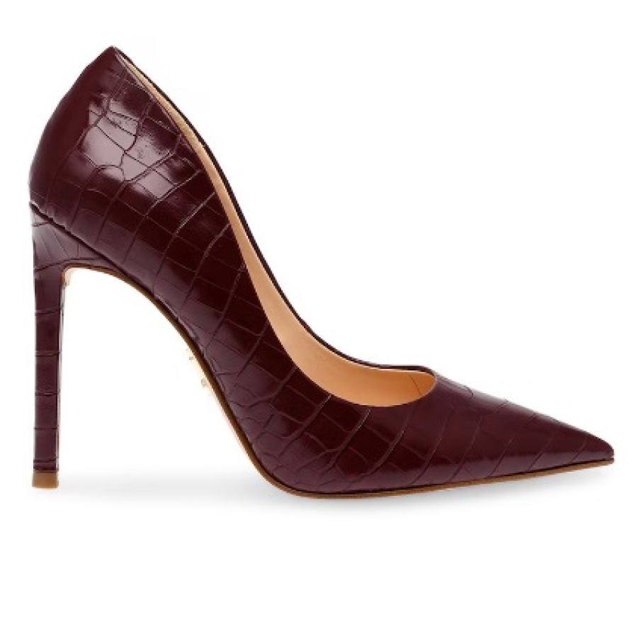 Pantofi stiletto de piele ecologică cu model piele de reptilă de la Steve Madden, în nuanță de roșu vișiniu