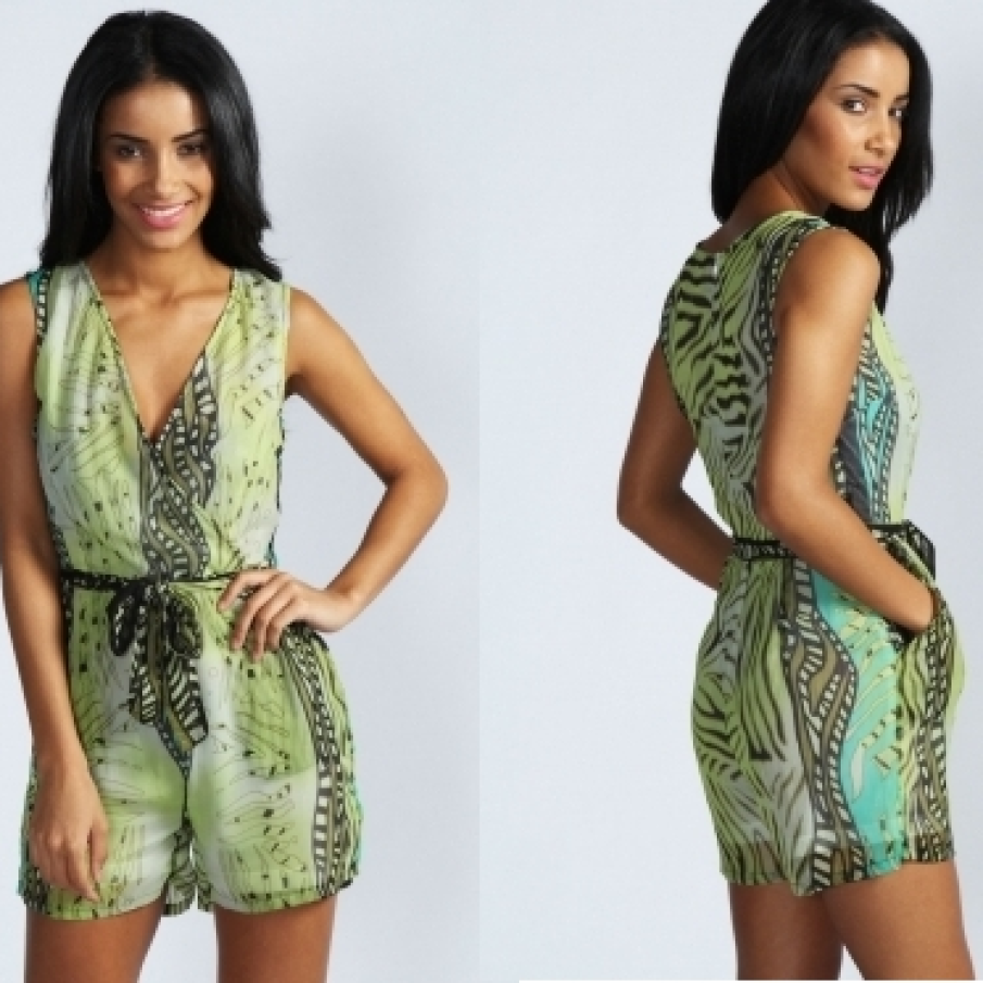 Salopeta scurta cu cordon Jungle Print