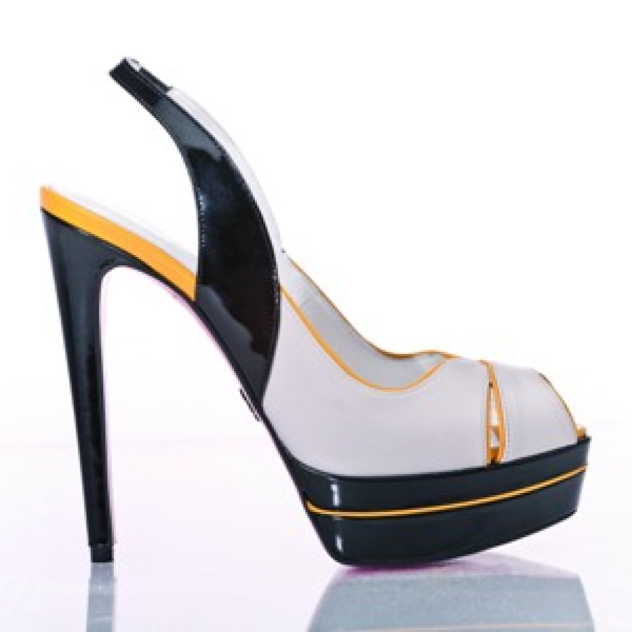 Sandale pumps cu alb negru si un strop de galben