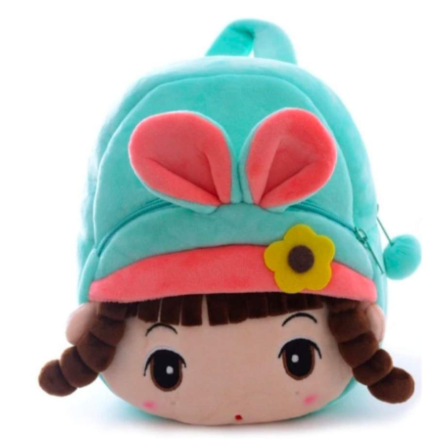 Rucsac personalizat grădiniță, model Codițe turquoise, 27 x 24 cm