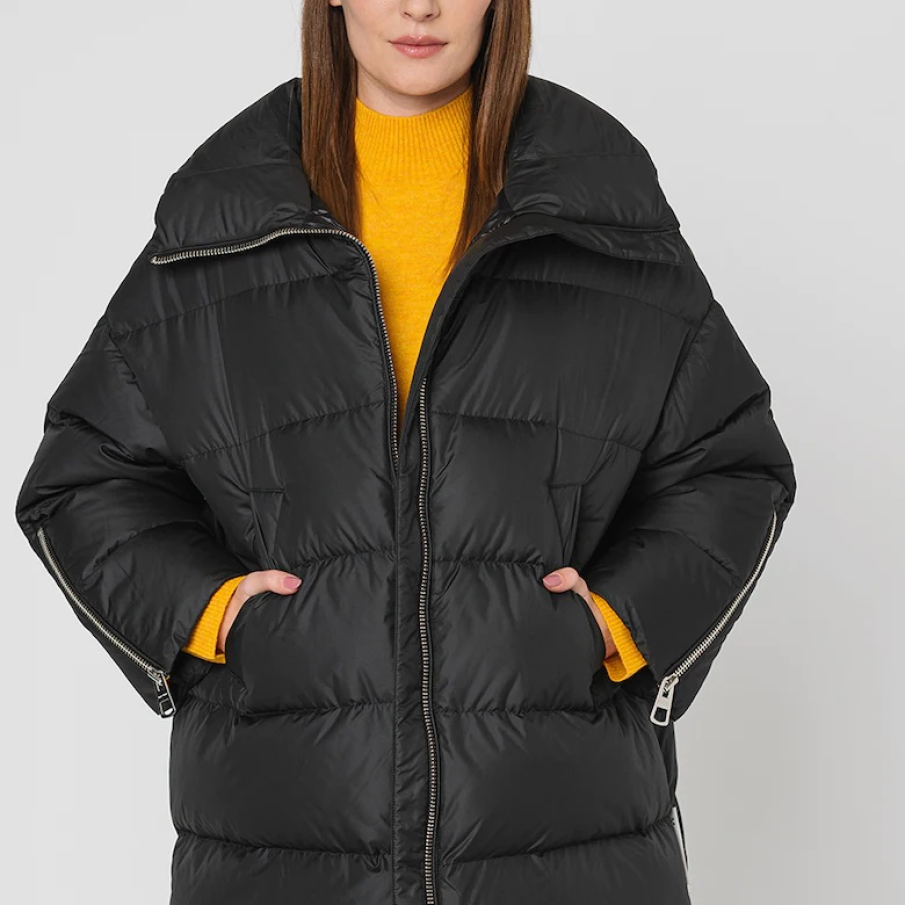 Geacă supradimensionată neagră Marc O'Polo cu umplutură de puf și fermoare dispuse de-a lungul mânecilor